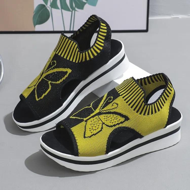 Fashion Open Toe Muffins shoe Comfort Shoes for Women Female Sandal 2025 Summer Large Size Strappy Heels Peep Flat Girls New Elastic Ban