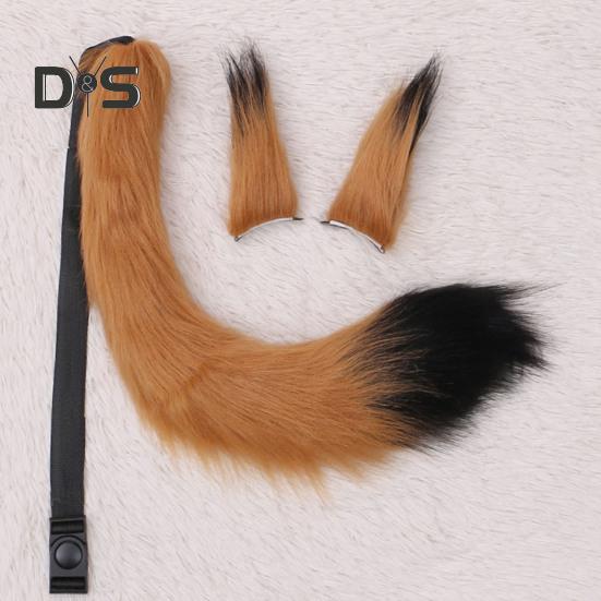 Fox Ears Tail Set Handmade Plush Animal Cosplay Props Realistic Design Role Play Halloween Party Accessories