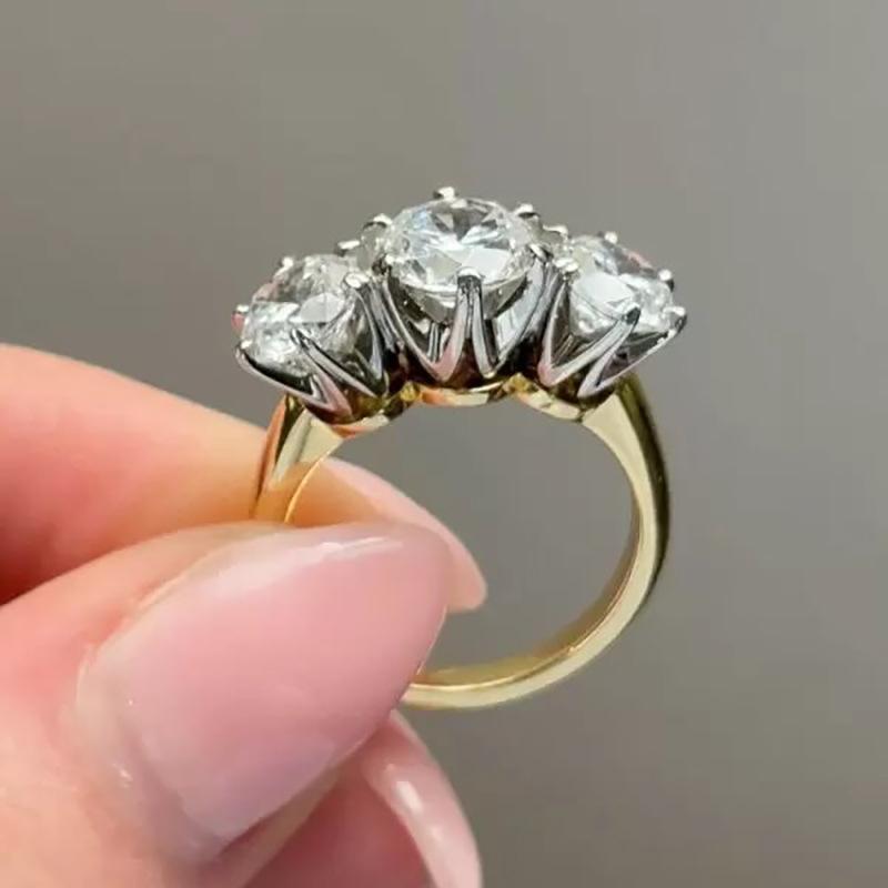European and American Light Luxury Style Six Claw Inlaid Zircon Zircon Double Color Round Shining Arrangement Advanced Zircon 6