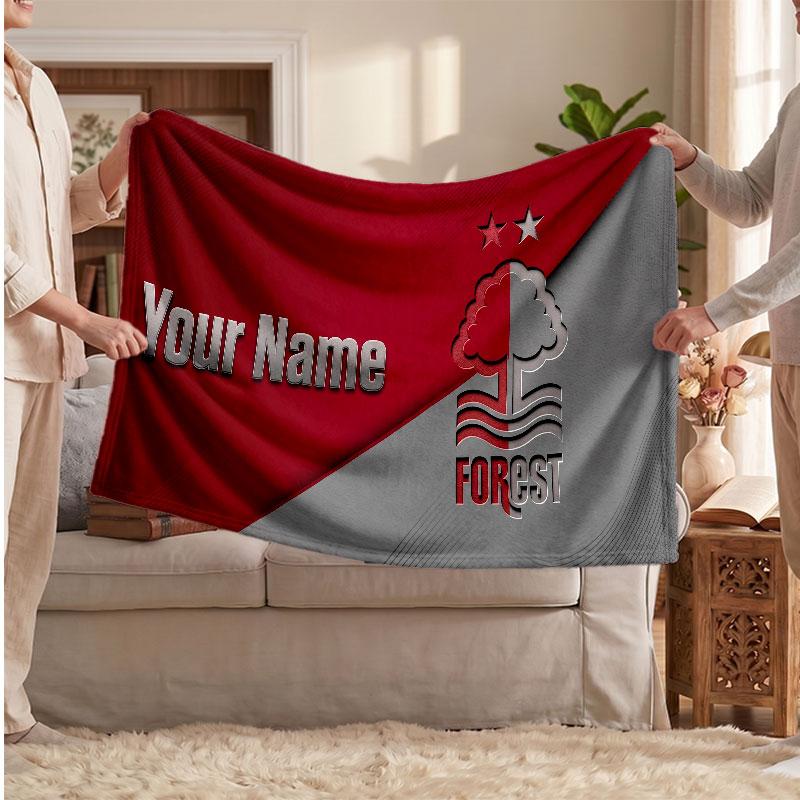 Coperta Personalizzata in Pile Nottingham Forest con Logo Calcio, Testo Nome Personalizzato Morbida Calda Coperta da Divano per la Casa