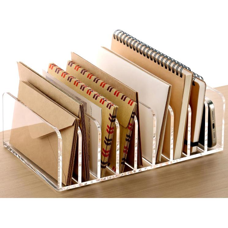 SANRUI 3 Compartments Mail Organizer Letter Holder for Desk ,Vertical Letter Holder,File Sorter Acrylic Desk Organizer Office Supplies,Clear