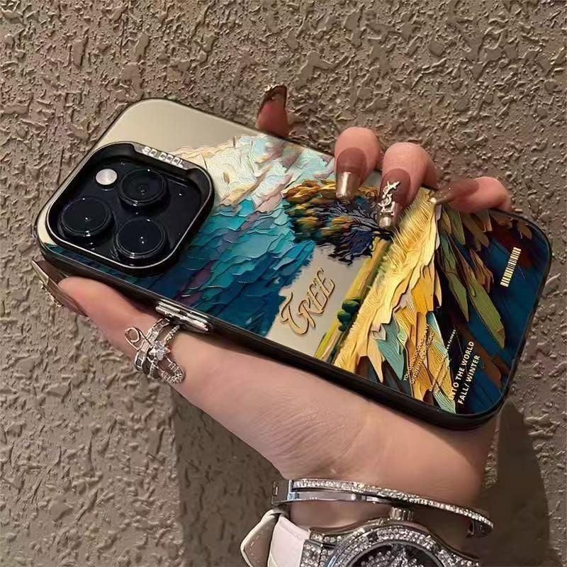 Oil Painting Wheat Field iPhone Case for Models 13, 14, 15Pro, 16Pro, 17: High-End Landscape Design.