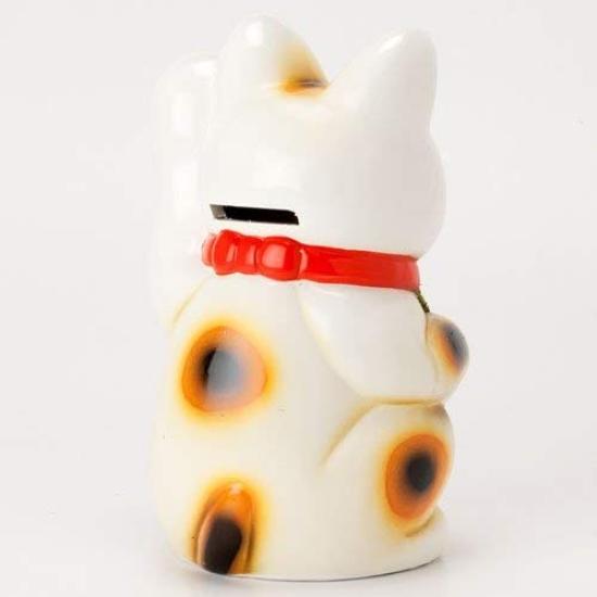 White Oval Cat 5 Left Hand Inviting People Beckoning Cat Tokoname Ware No.