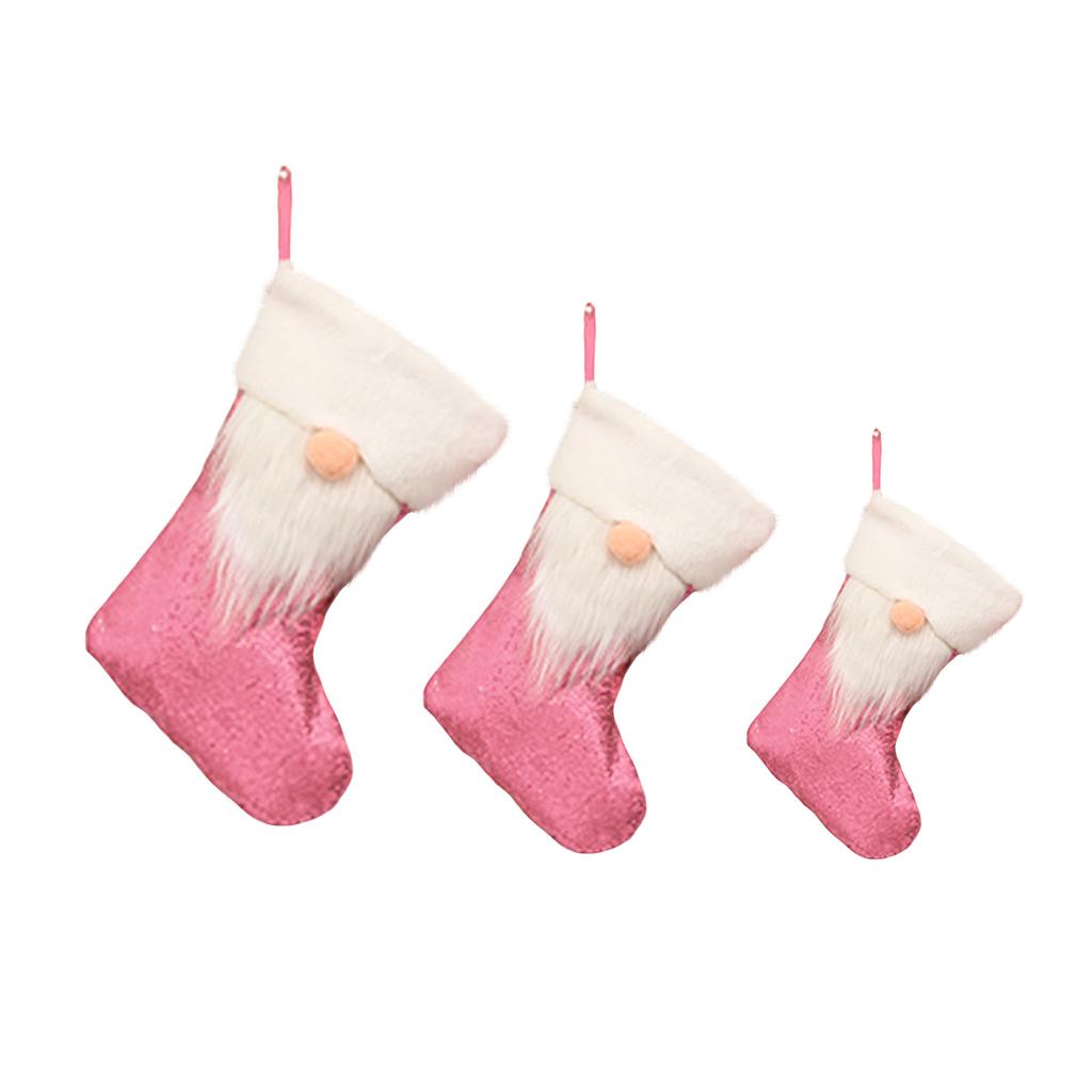 3-Pack Large, Medium And Small Sequined Christmas Stockings Gift Bags For Christmas Window And Fireplace Decorations