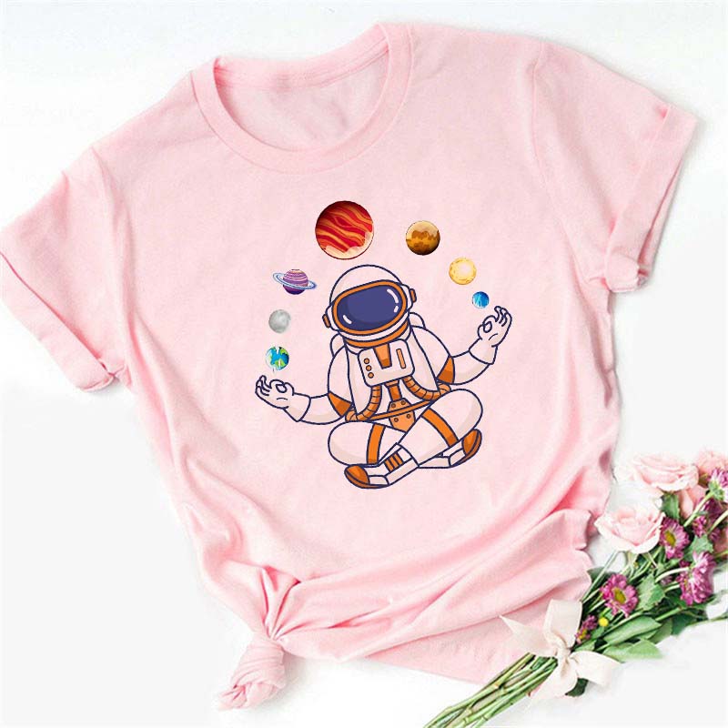 Harajuku Funny Aesthetic T-shirt Women New Summer Fashion Cartoon Astronaut Print Tshirt Universe Space Punk Female T Shirt
