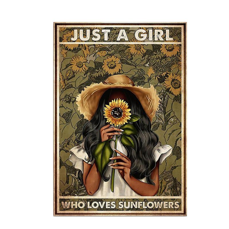 Retro Art Abstract Figure Sunflower Girl Posters Prints Fashion Slogan Canvas Painting Wall Picture for Living Room Home Decor