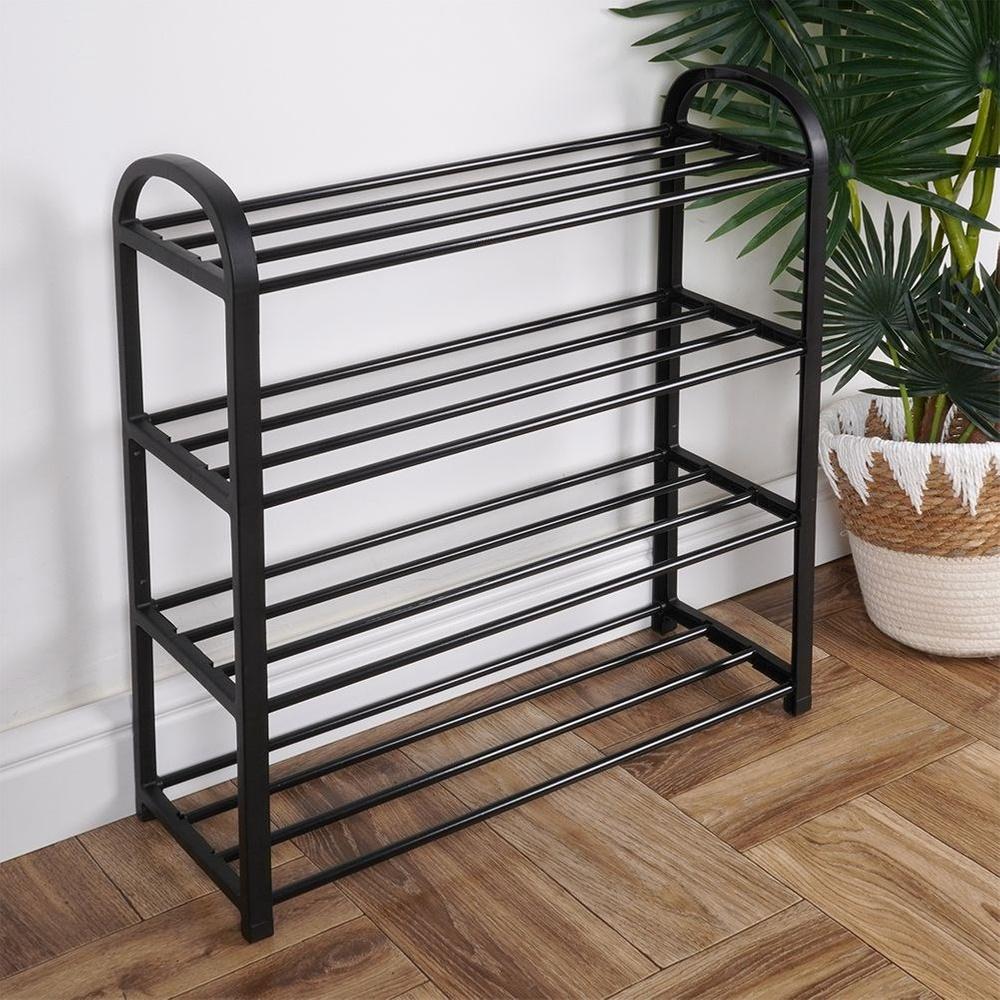 Zapatero de metal negro, 4 niveles, 49,5x18,5x56,5 cm