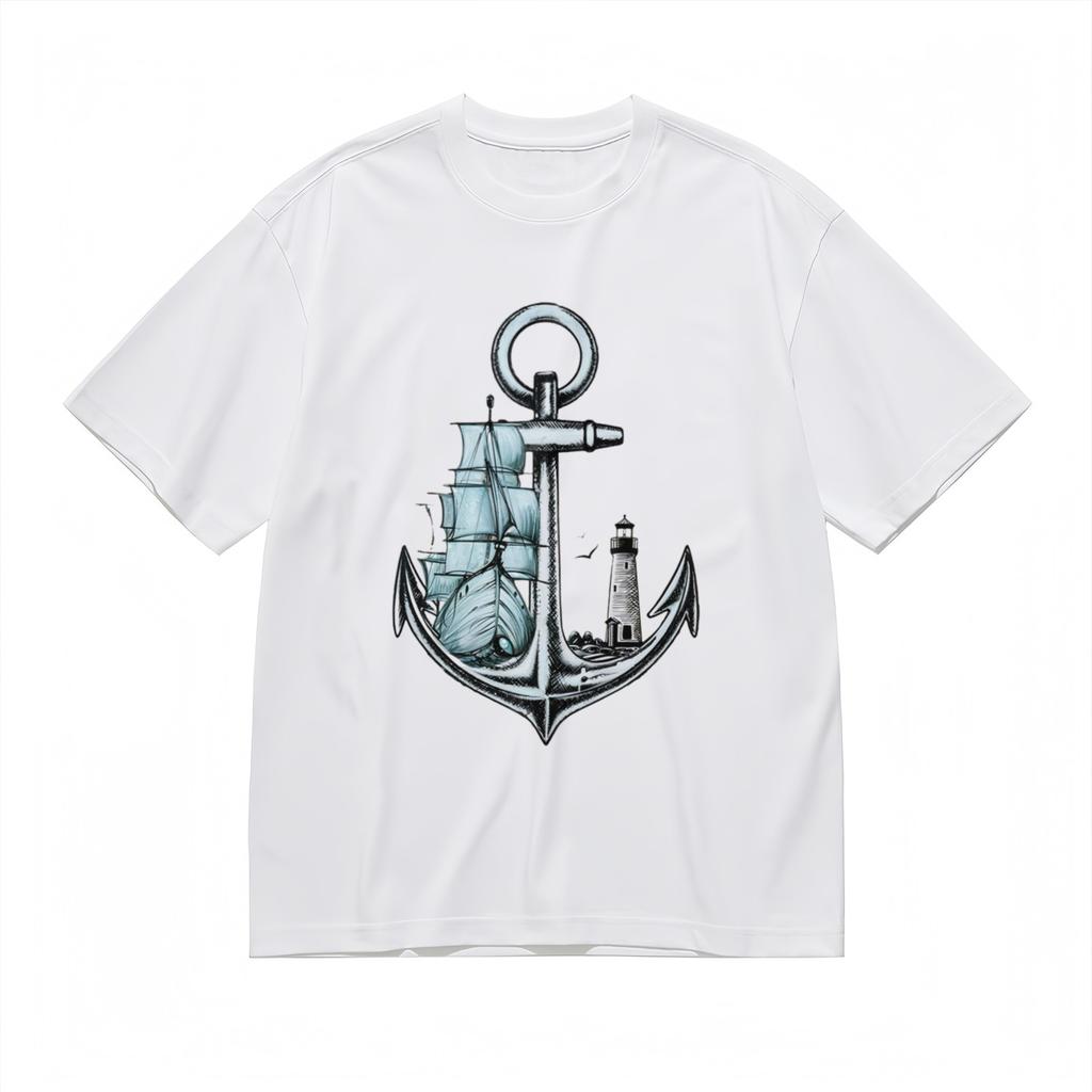 Men's Fashion Breathable Classic T-Shirt Mens Womens Tees Top Ocean Theme Marine Elements Print Tee