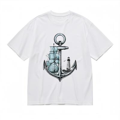 Herrenmode Atmungsaktiv Klassisches T-Shirt Herren Damen T-Shirts Top Meeresmotto Maritime Elemente Druck T-Shirt