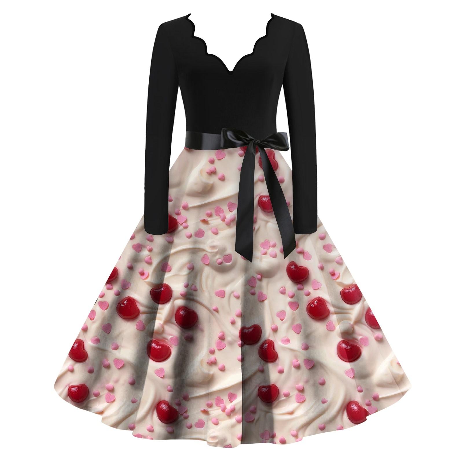 

Женское облегающее платье свободного кроя с V-образным вырезом и длинными рукавами в стиле «День святого Валентина» с принтом в виде сердец L