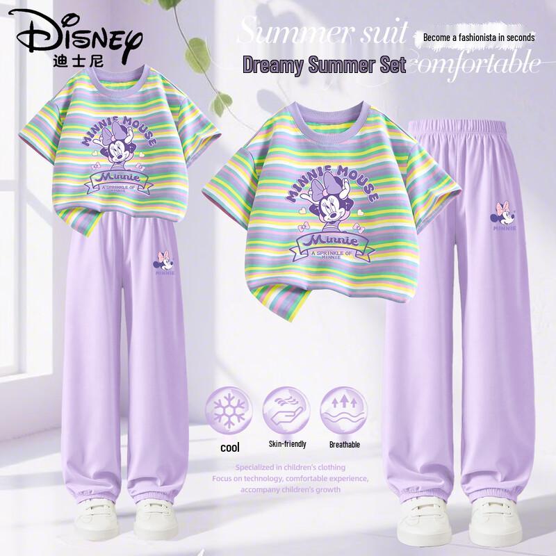 Disney Girls  Summer Striped Short-Sleeve Anti-Mosquito Pants Set 140