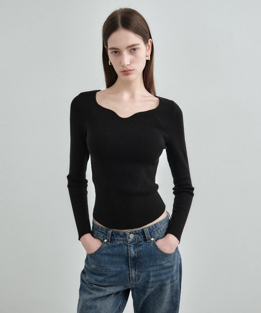 MONGDOL Heart Neck Slim Ribbed Knit Mdkt120_5 Colors