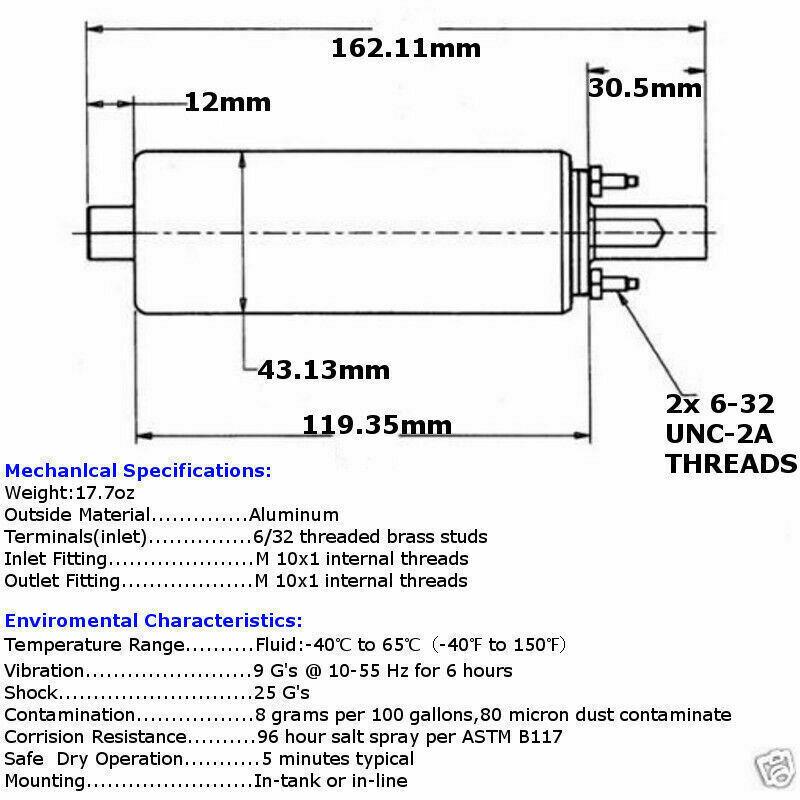 OSIAS Universal High Flow & Pressure External Inline 255LPH Fuel Pump GSL392 28-3012 6AN Fittings Kit