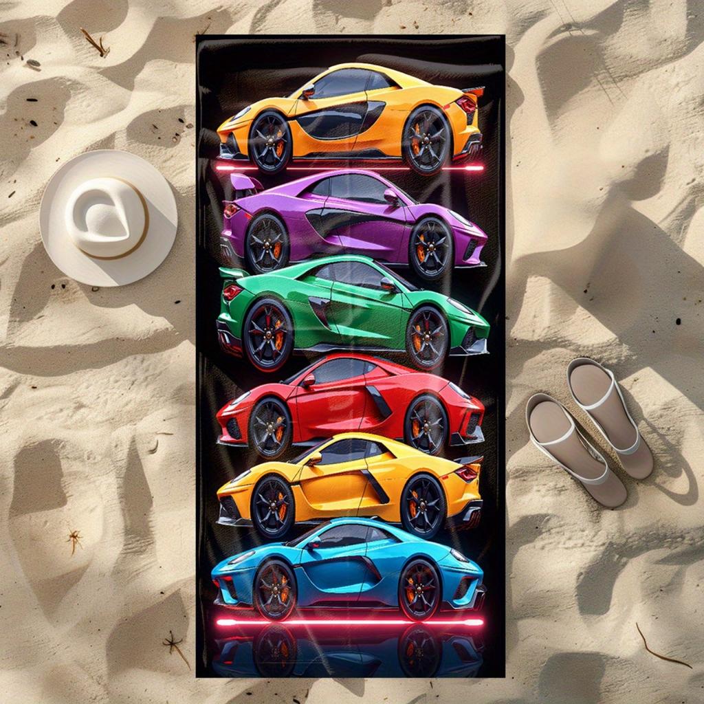 1pz Telo da Spiaggia Cars in Colori - Morbido, Microfibra Ultra-Assorbente, Leggero, Perfetto per Spiaggia, Feste, Viaggi, Accessori da Spiaggia