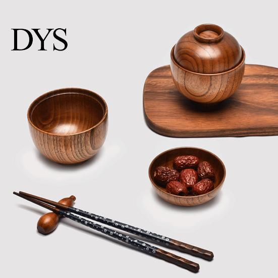Wooden Bowl Rice Japanese Style with Lid Dishwasher Safe Food Container Tableware Salad Soup Snack Kitchen Supplies
