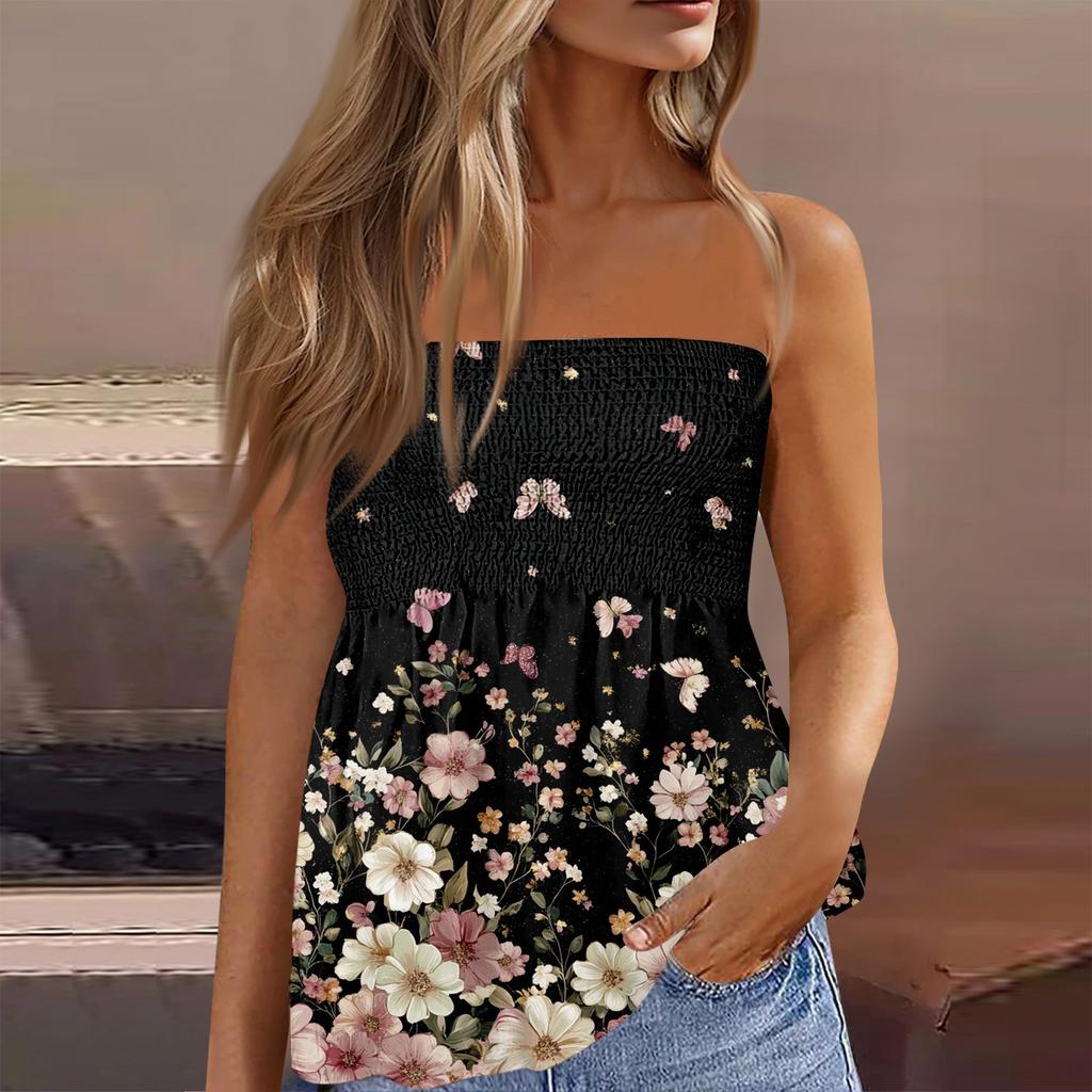 Topuri tubulare pentru femei, tricou fără mâneci cu imprimeu drăguț cu umeri
