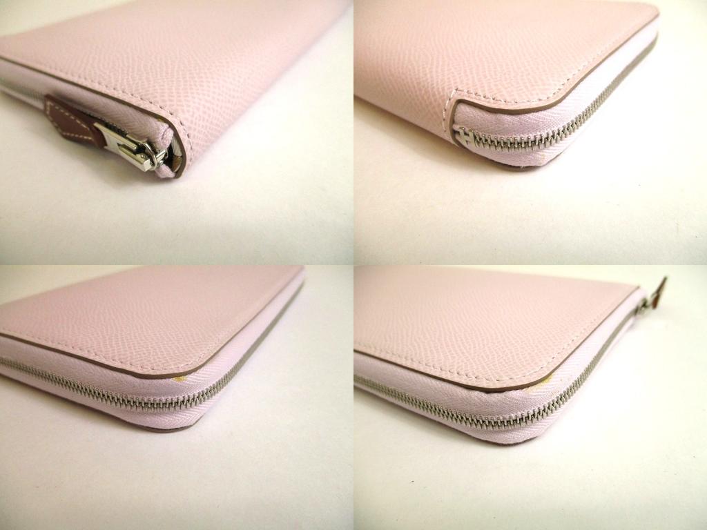 Authentic HERMES Lignt Pink Veau Epson SILK\'IN LINE Round Zip Wallet Azap Long #a817  Refurbished