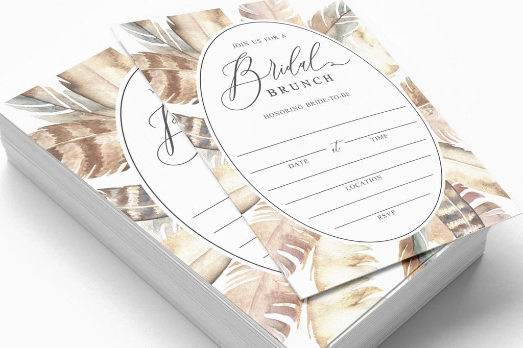 Inkdotpot 30A  FeathersA  Fill-In Style Bridal Shower Invitations Wedding Blank