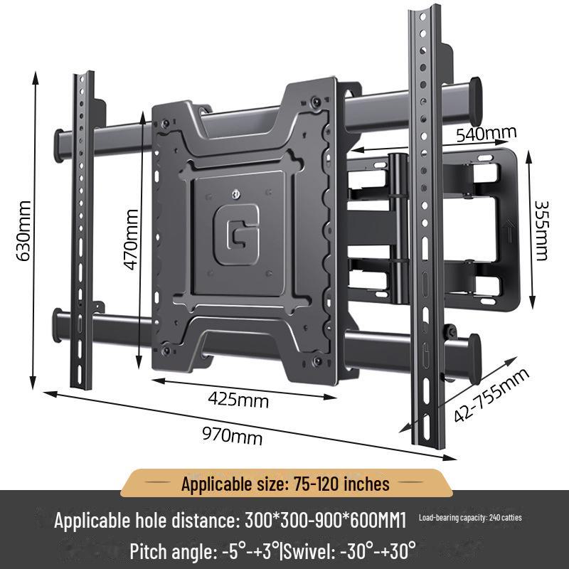 Ultra-Thin Telescopic Rotating Wall Mount Bracket for 65-100 Inch TVs