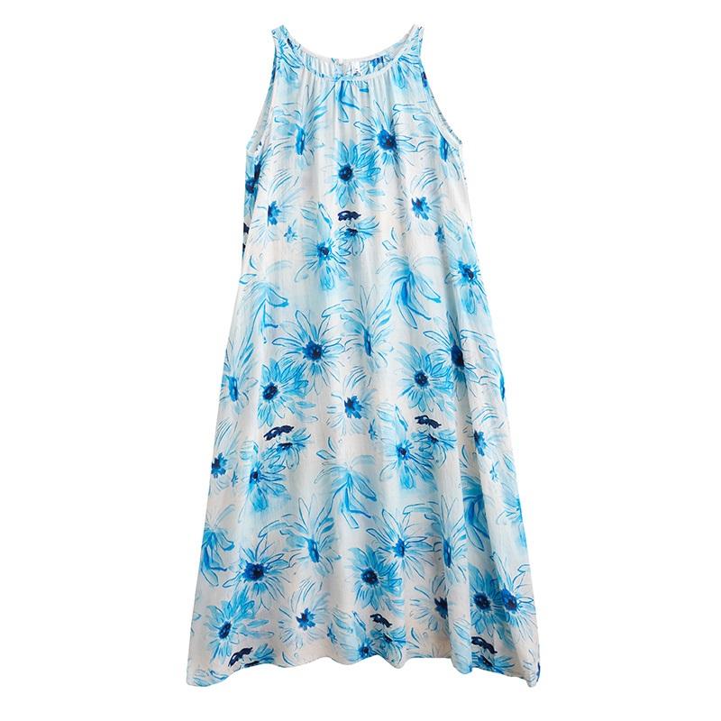 Sleeveless Plus Size Cotton Vintage Floral New In Dresses for Women Casual Loose Long Summer Dress