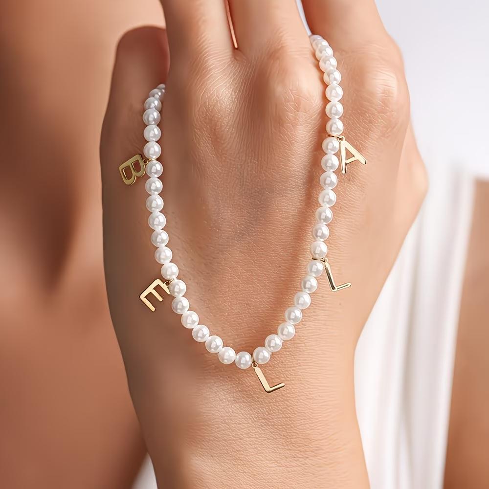 Personalized DIY Letter Name Pendant Imitation Pearl Necklace For Women Elegant Summer Party Jewelry Mama Gift Stainless Steel