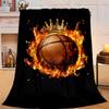 1PC Basketball Crown Fire Sport Flannel Blanket Gift, Suitable for Both Men And Women, Soft Ideal for Beds And Sofa, Birthday Or Christmas Gift