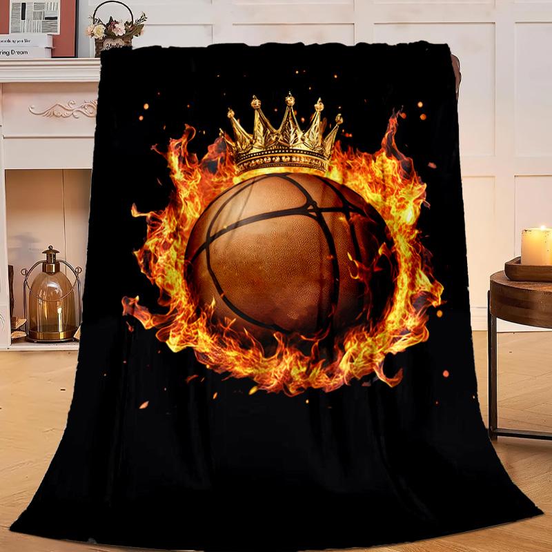 1PC Basketball Crown Fire Sport Flannel Blanket Gift, Suitable for Both Men And Women, Soft Ideal for Beds And Sofa, Birthday Or Christmas Gift
