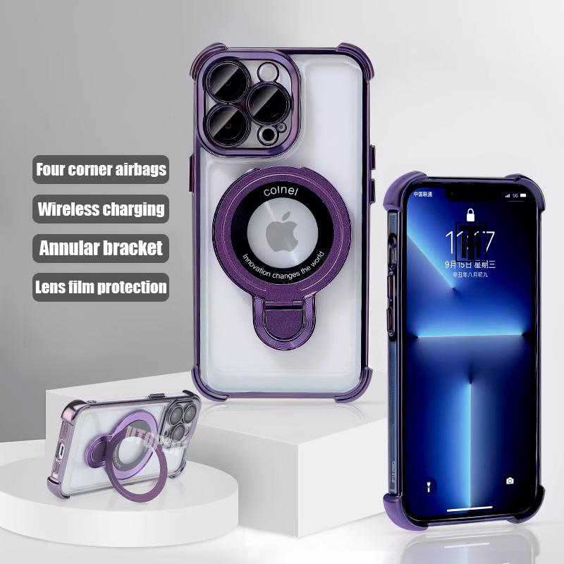New Strong Magsafe Magnetic Ring Stand for iPhone 16 15 14 13 11 12 Pro Max Plus Military Shockproof Slim Plating Clear Cover