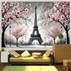 2D Black White Pink Eiffel Tower Cherry Blossom Tapestry for Home Aesthetic Decoration