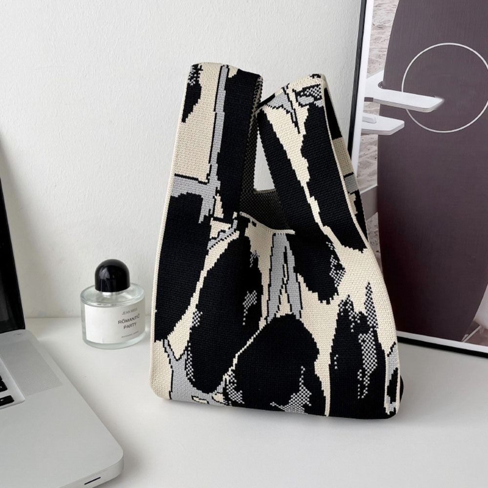 Reusable Mini Shoulder Bag Women Girls Casual Color Knot Wrist Bag Handmade Tote Bag Knit Handbag