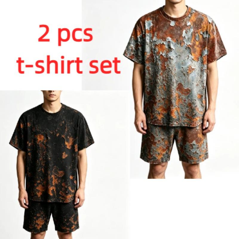 Summer Casual Vintage Rust 3D Printed Round Neck Short Sleeved Kids T-Shirt And Shorts Set Boy's and Girl's T-shirt Shorts Set