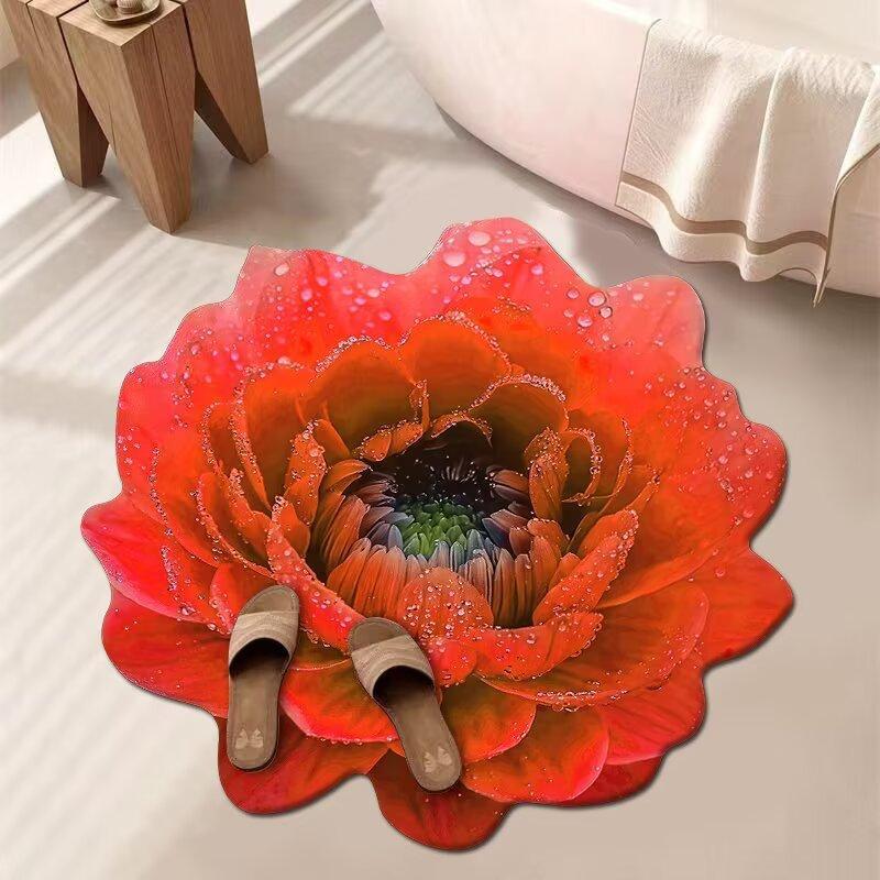 Covor 3D cu Flori pentru Living, Covoraș Absorbent Antiderapant pentru Casă, Baie, Bucătărie, Hol de Intrare