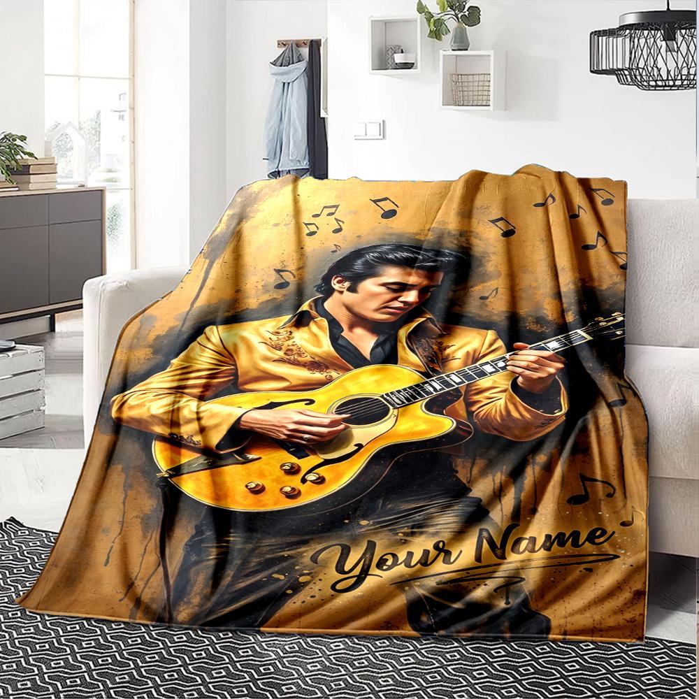 Elvis Presley Customize Text Blanket Cozy Personalized Blanket Comfortable Perfect for Bed Living Room Office Picnics All-Season Use