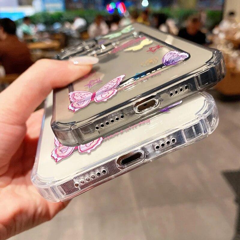 Card Holder Phone Case For iPhone 13 Case iPhone XS 15 14 Pro 11 12 Pro Max XR X 7 8 15 Plus SE 2020 Transparent Butterfly Cover