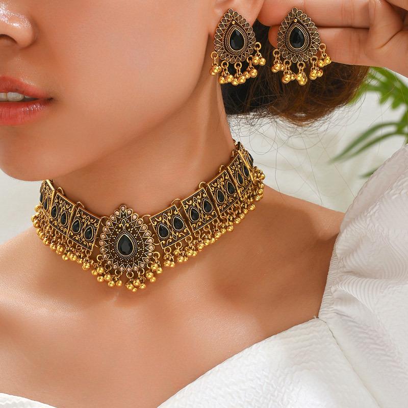 Vintage Dubai Indian Tassel Beads Pendant Jewelry Sets for Women Colorful Crystal Necklace Earrings African Jewelry Set