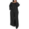 2 Piece Outfit for Women Off Shoulder Long Sleeve Top High Waisted Wide Leg Pants Set Casual Plus Size Going Out Lounge Set