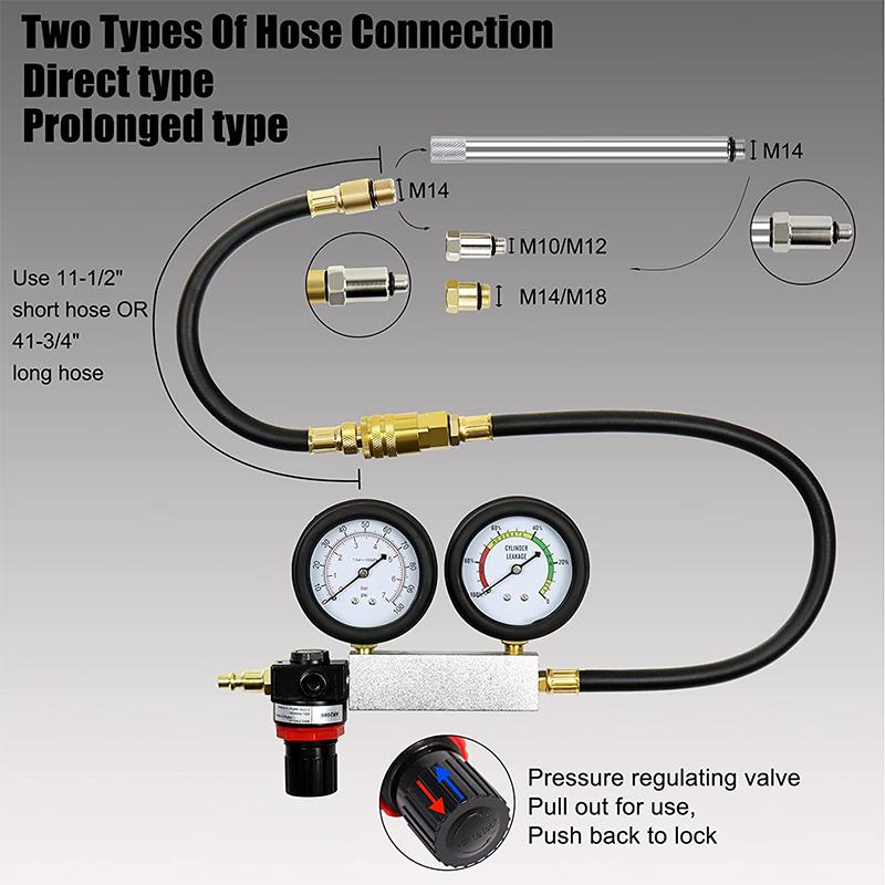 10PCS Cylinder Leak Detector Engine Compression Tester Kit for Pressure Check & Leakage Rate Test with Extension Rod Blue