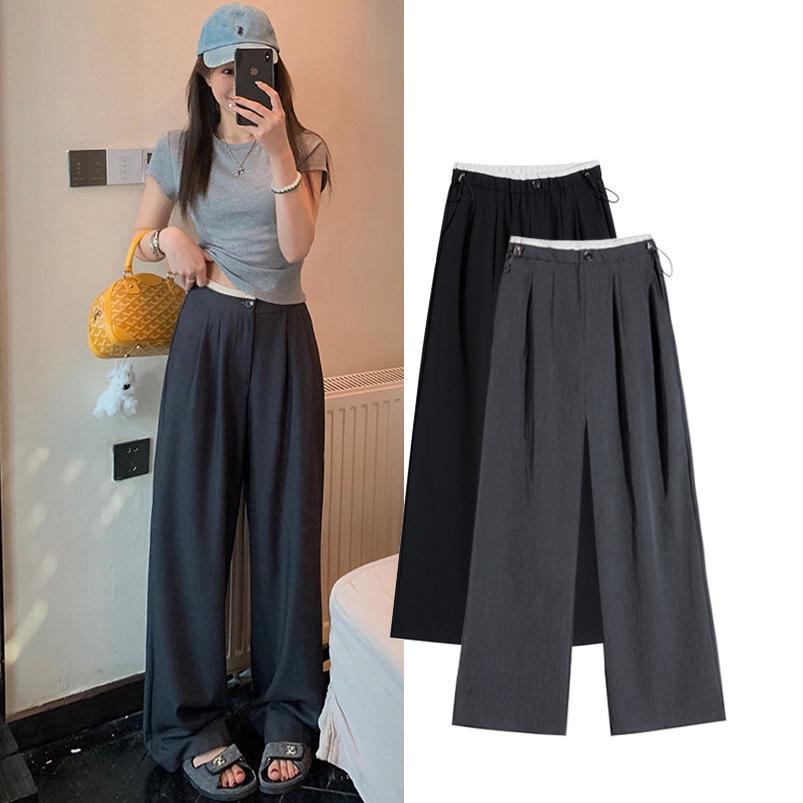 

2026 Spring/Summer Color Block Waistband Maternity Wide-Leg Pants - Floor Length, Straight-Leg, Thin, Casual Wear XL