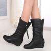 Fashion Black Round Toe Elegant Heeled Women's Half High Boots Autumn Winter Leather Comfortable Fashion 2025 Hot Ladies Mid Calf Shoes
