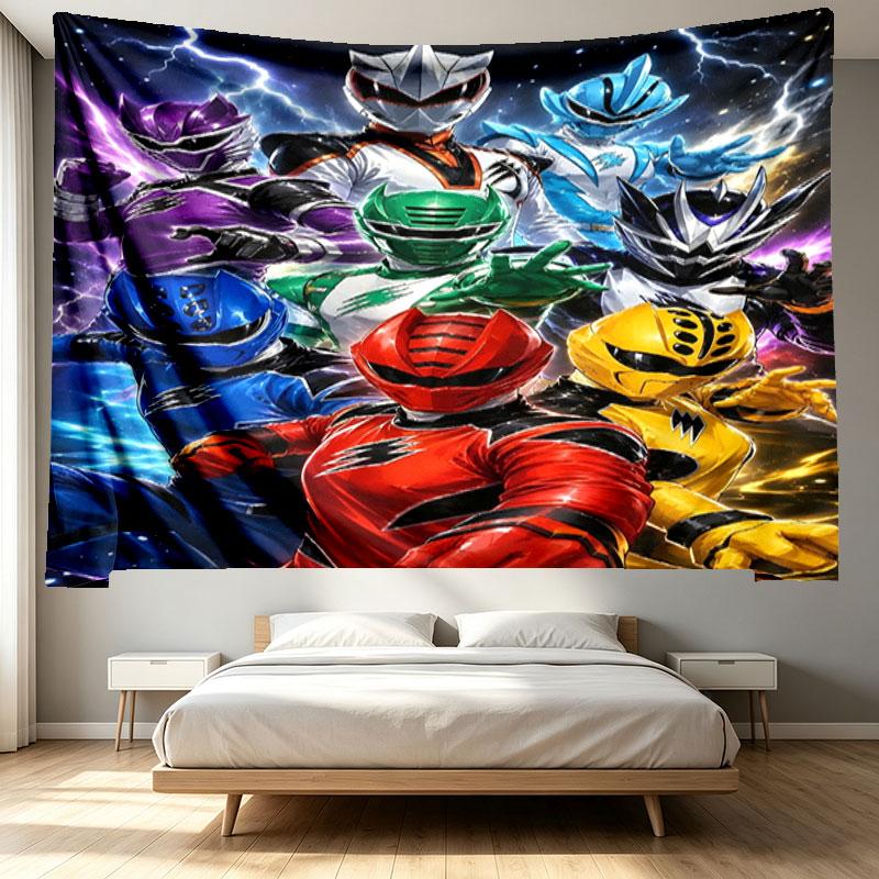 Mighty Morphin Power Rangers Druck Wandteppich - Tragbares Wanddekor Tuch, für Zuhause, Studentenwohnheim, Reise, Schlafzimmer, Wohnzimmer - Ideales Geburtstags-Einweihungsgeschenk