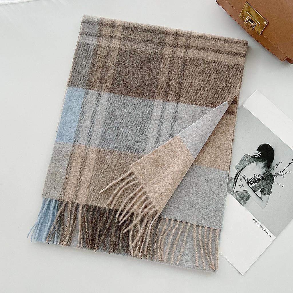 100% Pure Wool Scarf Female Winter Warm Cashmere Shawl Checkerboard Couple Accessory Outdoor Wrap Windproof Scarf