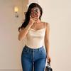 Body da donna alla moda casual a tinta unita con stampa estivo primaverile senza maniche scollo a V