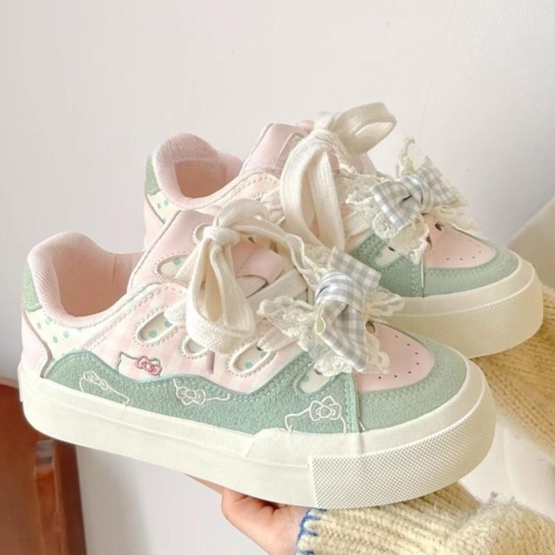 

Fashion 2025 New Korea-Style Chunky Sneakers Women White Platform School Shoes Versatile Spring Casual Cute Bowknot Platform Sneakers 35