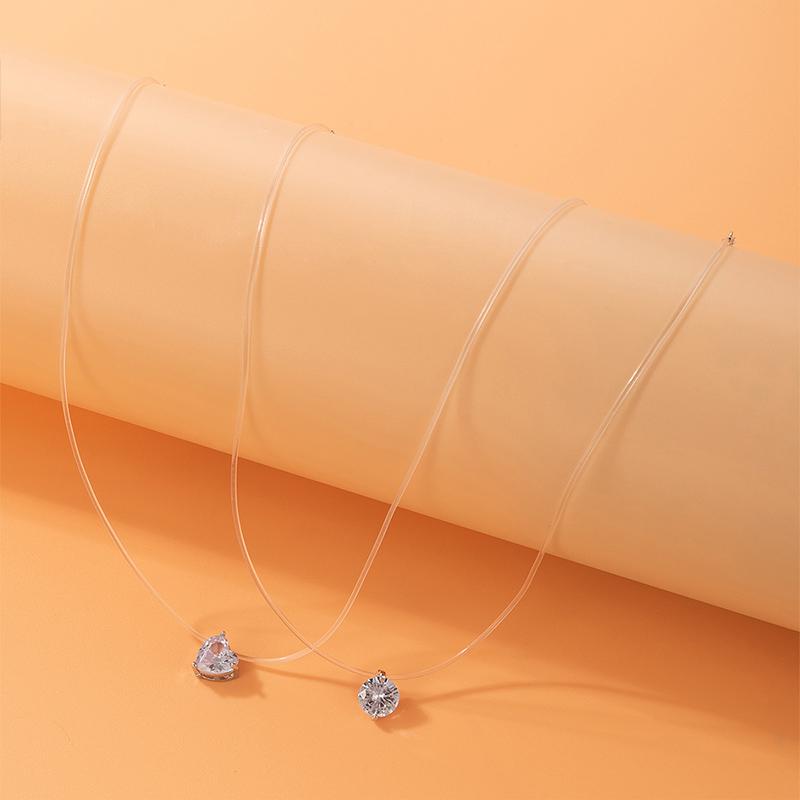 

Ожерелья с подвеской в форме сердца с круглыми одинарными стразами для женщин, модные прозрачные короткие чокеры с леской для вечеринок, украшения на шею, бижутерия