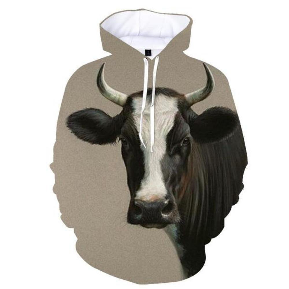Spring and Autumn Pullover Sweatshirt 3D Pastoral Cow Print Hoodie Men's Fashion Long-Sleeve Lightweight Top