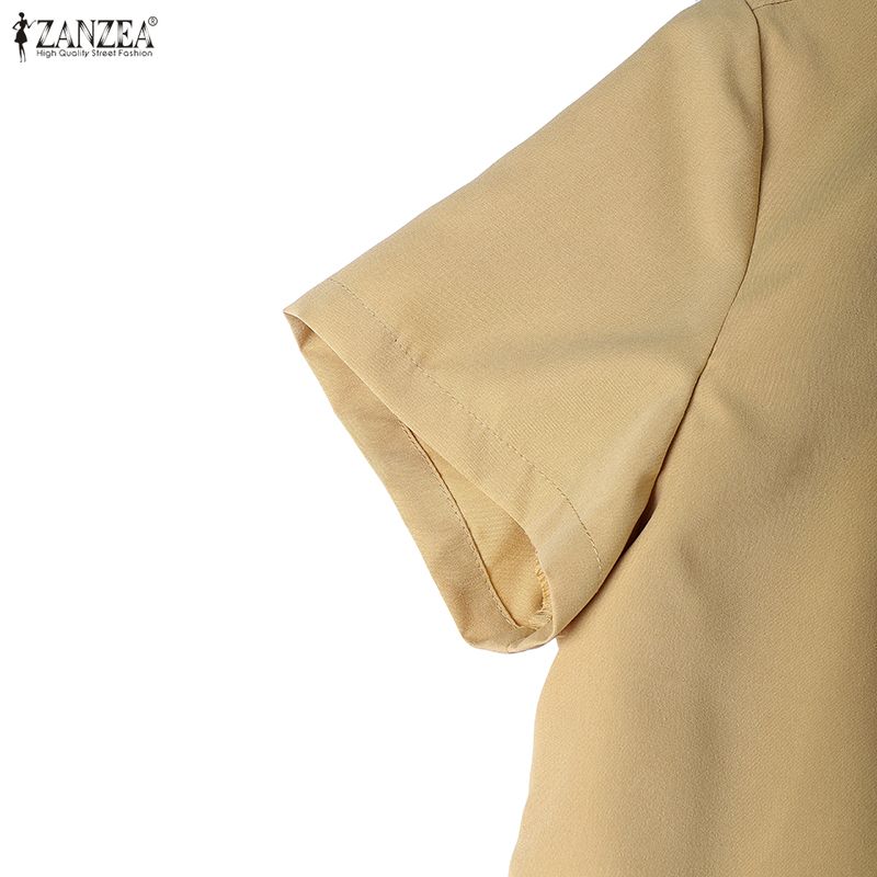 ZANZEA Women Square Collar Casual Short Sleeve Elegant Long Dress