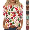 Women's Casual Christmas Print Neck Three-Quarter Sleeve T-Shirt