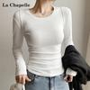 La Chapelle Damen Fischgrätenmuster Slim Fit Langarm-T-Shirt