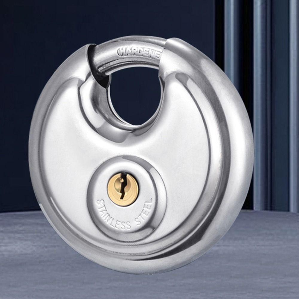 with 2 Keys Round Disc Lock Stainless Steel Security Lock Disc Locking Padlock Warehouse Door
