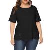 T-shirt da Donna Taglie Forti con Ricamo a Occhielli Girocollo Manica Corta Orlo Festonato Top Casual